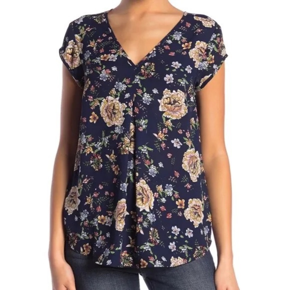 Halogen Cap Sleeve Floral Blouse
